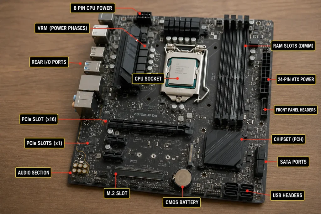 What Is a Motherboard in a Computer? Complete Guide (2026) 2 Parts of a motherboard in a computer