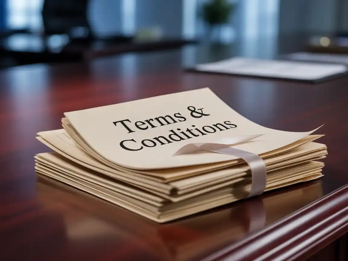 Terms & Conditions 1 A bundle of paper on the table with wrote Terms & Conditions